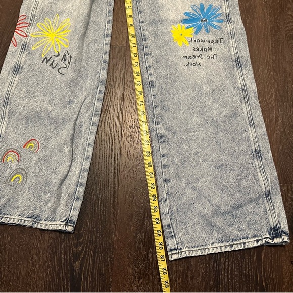 PacSun Womens Baggy Blue Jeans Painted Wide Leg Medium Wash Size 26 - Picture 12 of 16